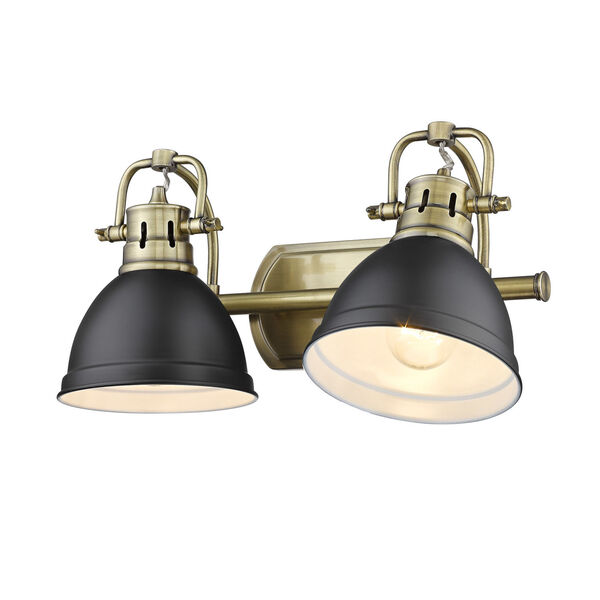 Duncan Aged Brass Two-Light Bath Vanity with Matte Black Shades, image 3